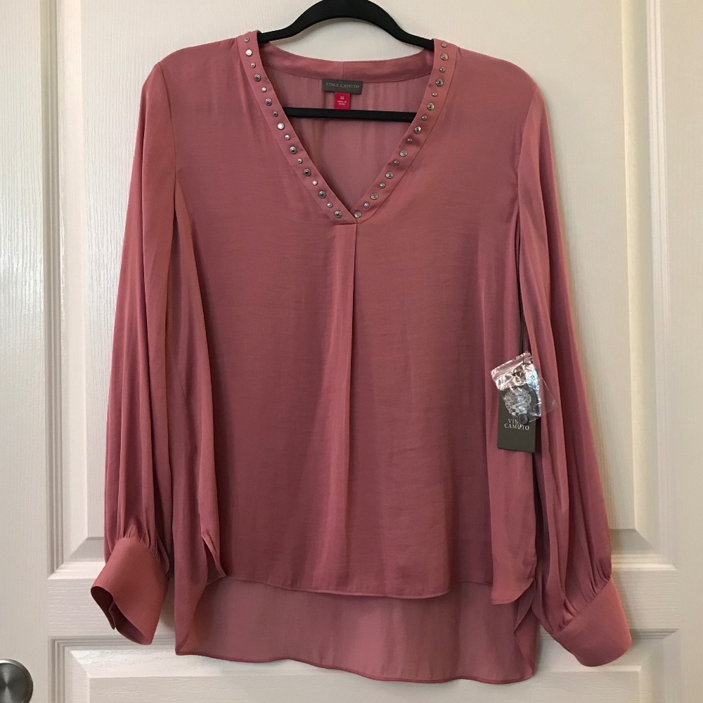 NWT Vince Camuto Grommet Collar Rose Pink Blouse